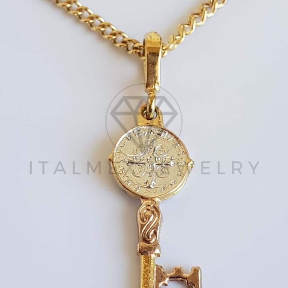 18K Gold Plated Saint Benedict Key & 22" Chain - Picture 6 of 8